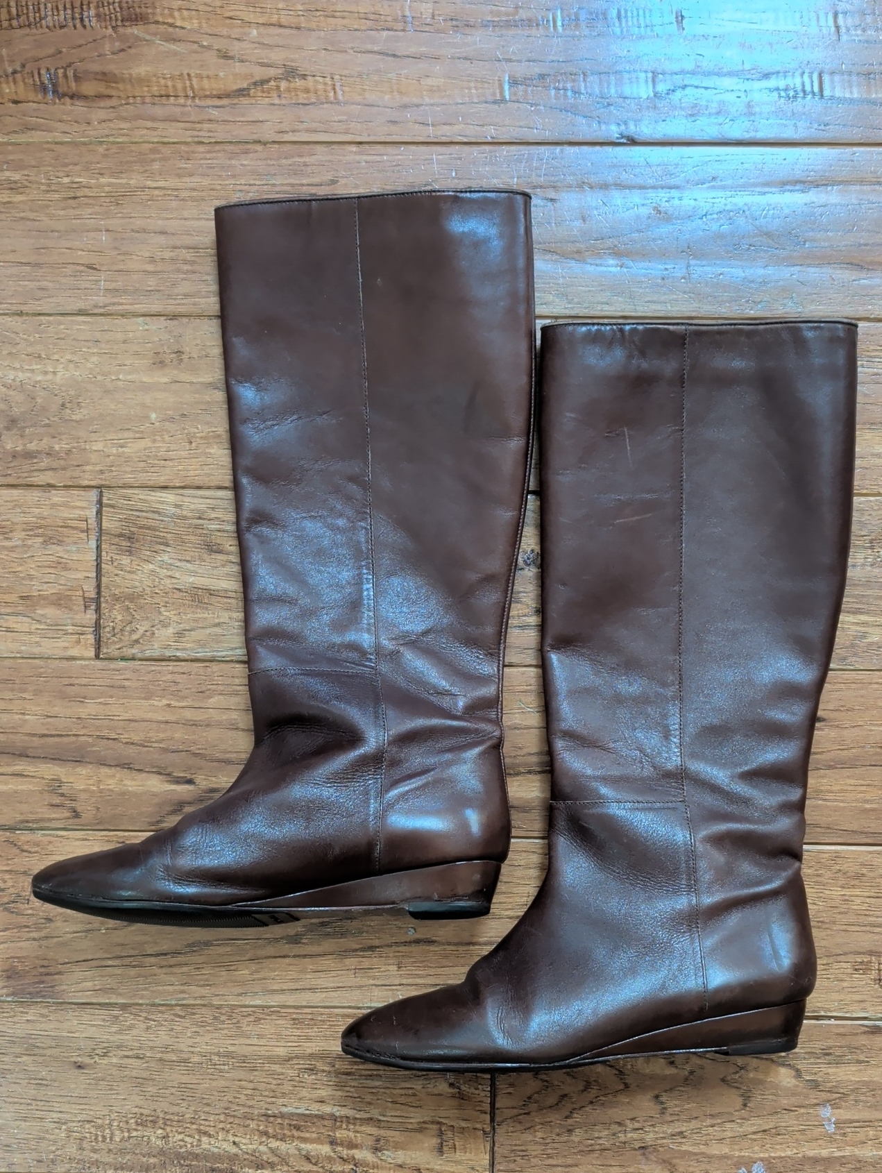 Loeffler Randall Matilde Classic Tall Brown Wedge Leather Riding Boots